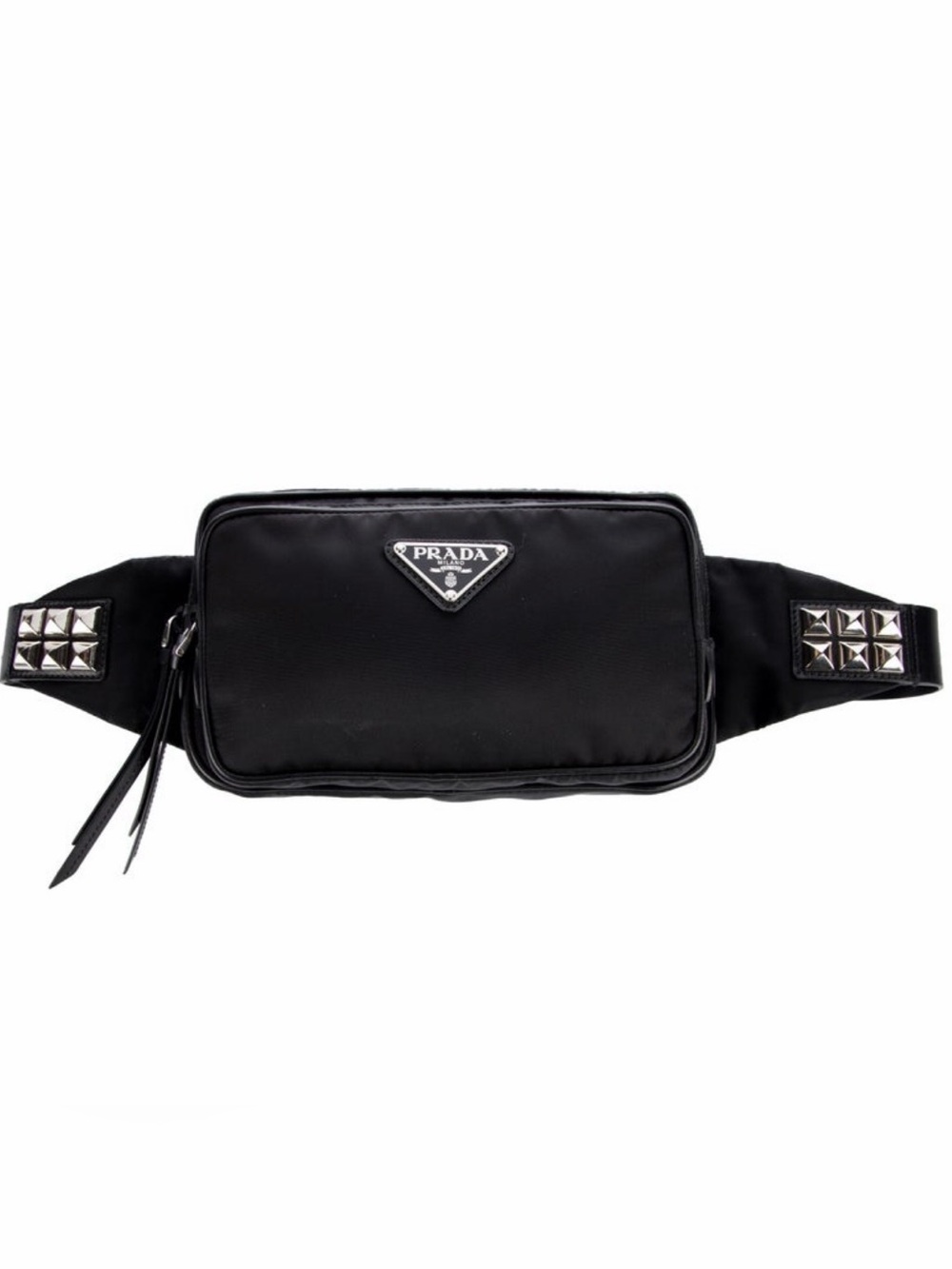 Prada Black Nylon Studded Bag with Silver Hardware